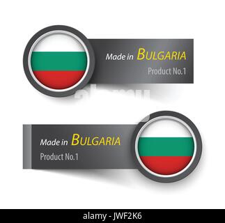 Flag icon and label with text made in Bulgaria . Stock Vector