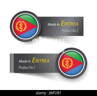 Flag icon and label with text made in Eritrea . Stock Vector