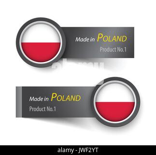Flag icon and label with text made in Poland . Stock Vector