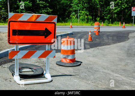 Under construction sign Road repair sign of detour Stock Photo