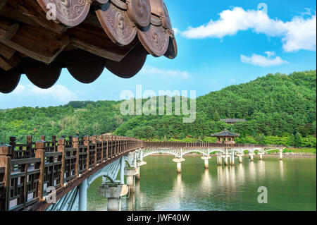 Wooden bridge or Wolyeonggyo bridge in Andong,Korea. Stock Photo