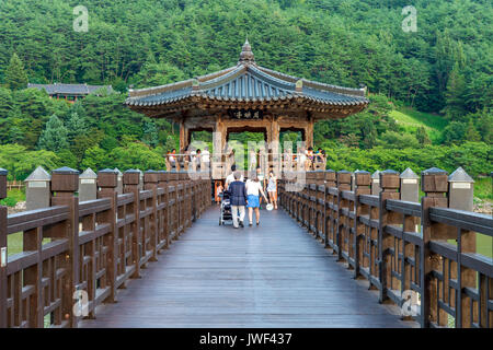 SOUTH KOREA - AUGUST 9 : Wolyeonggyo Bridge and Tourists. Wolyeonggyo Bridge Located on Andong in Korea. Photo taken on August 9,2015 in Andong,South  Stock Photo