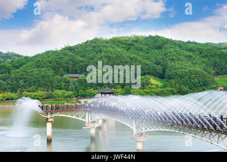 Wooden bridge or Wolyeonggyo bridge in Andong,Korea. Stock Photo