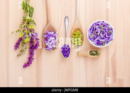 flowers of lavender, thyme and lady's mantle Stock Photo