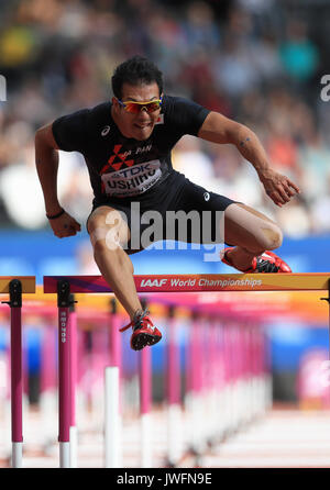 Japan's Keisuke Ushiro in the 110m Hurdles element of the Men's Decathlon during day nine of the 2017 IAAF World Championships at the London Stadium. PRESS ASSOCIATION Photo. Picture date: Saturday August 12, 2017. See PA story ATHLETICS World. Photo credit should read: Adam Davy/PA Wire. Stock Photo