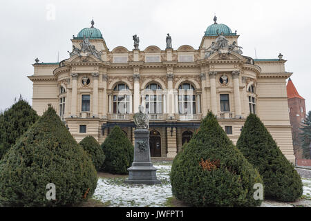 Winter Juliusz Slowacki Theater in the Old Town district of Krakow, Poland. Built from 1891, opened in 1893. Stock Photo
