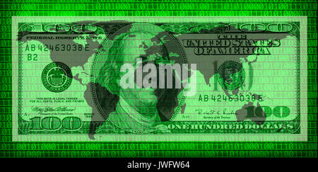 close up shot of dollar bill on binary code background Stock Photo