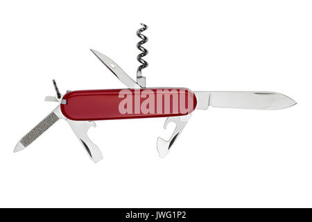red iconic multitools swiss army  knife on white background Stock Photo