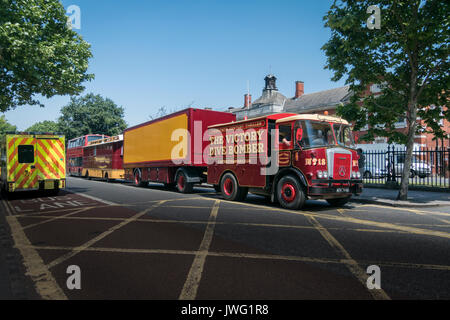 Atkinson, Gardner 180 truck, with  trailer and caravan driving on the road Stock Photo