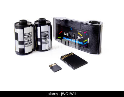 Old 35mm and 126 film cartridge and micro sd card isolated on a white background  Stock Photo - Alamy