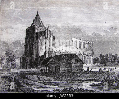 An historic print showing Croyland (Crowland) church and abbey Stock Photo