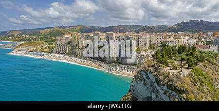 Aerial view of Tropea, house on the rock and Sanctuary of Santa Maria dell'Isola, Calabria. Italy. Tourist destinations
