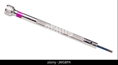watchmaker workshop - steel precision screwdriver for eyeglasses, watch repairing isolated on white background Stock Photo