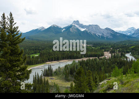 The Wedge and Surrounding Mountains, the Kananaskis River in the Canadian Rockies from the Grounds of Kananaskis Lodge Alberta Canada Stock Photo