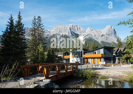 Beautiful Housing and Rocky Mountain Scenes and Pine Forest in Canmore Banff National Park Alberta Canada Stock Photo