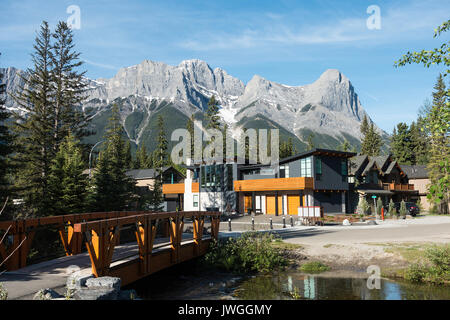 Beautiful Housing and Rocky Mountain Scenes and Pine Forest in Canmore Banff National Park Alberta Canada Stock Photo