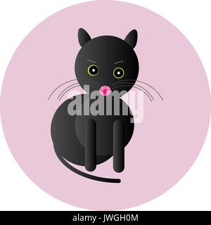 Sitting fat black cat with pink mouth Stock Vector