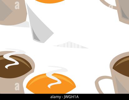 Two middle cups of hot coffee seamless Stock Vector