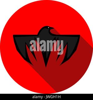 Crow with long shadow red circle icon Stock Vector