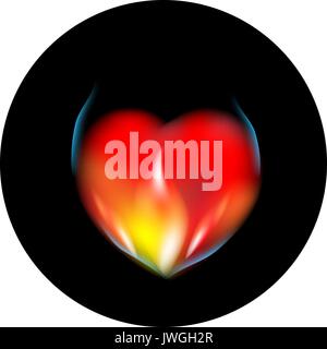 Heart in flame and smoke icon in dark Stock Vector