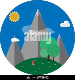 Landscape icon with mountain in flat design Stock Vector