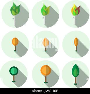 9 diffrent trees autumn and summer flat icon set Stock Vector