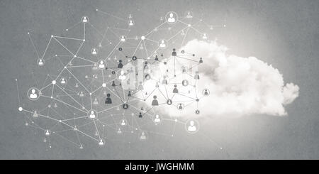 Lines and dots as networking idea drawn on gray background Stock Photo