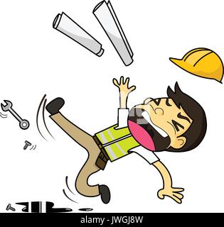 Construction engineer architect worker slipping on grease vector illustration Stock Vector