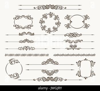 Set of calligraphic design elements for page decor. Filigree floral vector collection Stock Vector