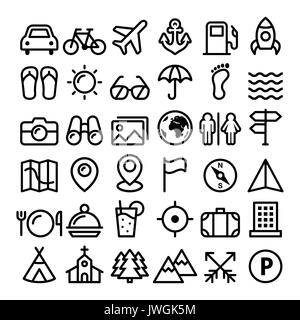Travel line icons set, holidays, transportation minimalist design collection - big pack Stock Vector