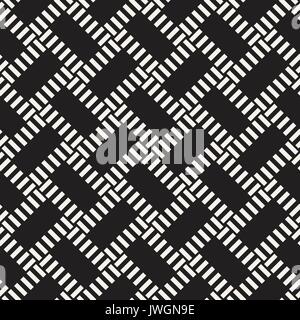 Crosshatch vector seamless geometric pattern. Crossed graphic rectangles background. Checkered motif. Seamless black and white texture of crosshatched Stock Vector