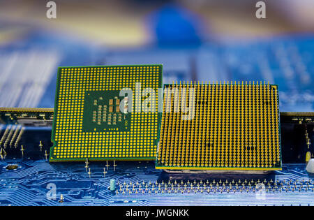 Technology background with computer processors CPU concept blue circuit board texture Stock Photo