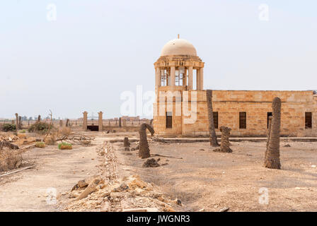 Ruined monastery compound at the baptismal site Qaser el Yahud in the Jordan river Israel. As a result of military conflict, the site of the Baptism o Stock Photo