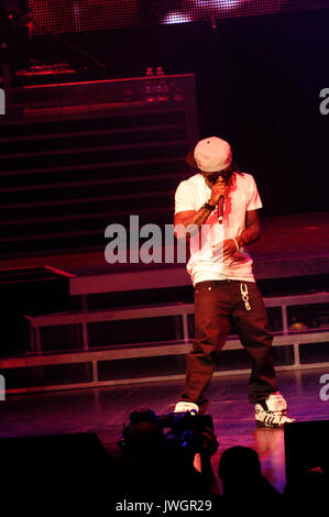 Rapper Dwayne Michael Carter,Jr. aka Lil Wayne performs America's Most Wanted Tour Gibson Amphitheatre Los Angeles. Stock Photo