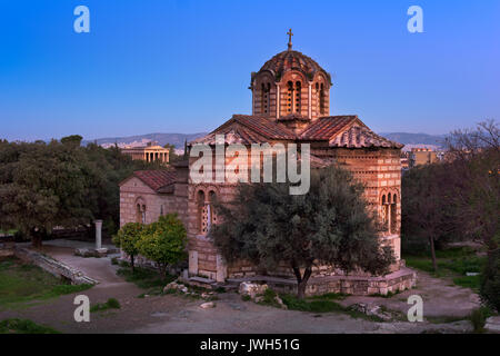 Church of the Holy Apostles and Temple of Hephaestus in Agora in the Morning, Athens, Greece Stock Photo