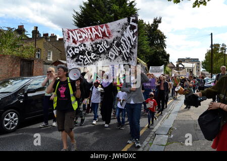 East London, UK. 12th Aug, 2017. Dozens of residents protest in London against demolition of council estates East London, UK Credit: Ajit Wick/Alamy Live News Stock Photo