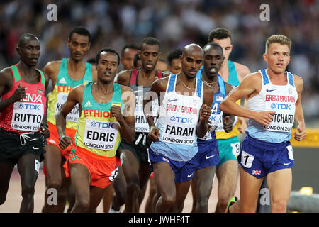 0London, UK. 12-Aug-17. Muktar EDRIS (Ethiopia), Mohamed FARAH (Great Britain), Andrew BUTCHART (Great Britain) competing in the Men's 500m Final at the 2017 IAAF World Championships, Queen Elizabeth Olympic Park, Stratford, London, UK. Credit: Simon Balson/Alamy Live News Stock Photo