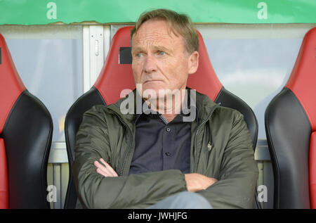 Dortmund's CEO Hans-Joachim Watzke sits on the bench ahead of the German Soccer Association (DFB) Cup first-round soccer match between 1. FC Rielasingen-Arlen and Borussia Dortmund in the Schwarzwald Stadium in Freiburg, Germany, 12 August 2017. The club has announced that Ousmane Dembele, the young attacking midfielder whose breakout season at the club has led to him being linked with clubs across Europe including Barcelona, will remain suspended from the team 'until further notice'. The announcement was made on Sunday morning at a conference with Dortmund's sports director Michael Zorc, mana Stock Photo