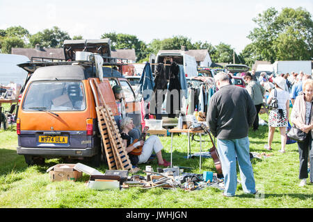 Tre'r-ddol village,Ceredigion, Wales, UK. 13th August, 2017. Sunday car boot sale.Popular with tourists to the coastal area and locals. Held in the village of Tre'r-ddol,between Machynlleth and Aberystwyth,Ceredigion,Mid,Wales,U.K.,Europe. Credit: Paul Quayle/Alamy Live News