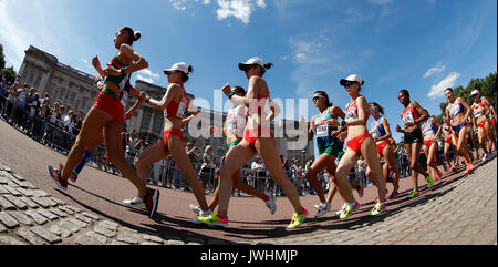 London, Britain. 13th Aug, 2017. Athletes compete during Women's 20km Race Walk on Day 10 of the 2017 IAAF World Championships in London, Britain, on Aug. 13, 2017. Credit: Wang Lili/Xinhua/Alamy Live News Stock Photo