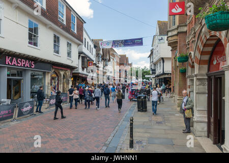 CANTERBURY, ENGLAND - JUNE 07, 2017: Shopping street with people downtown old historic Canterbury city, Kent, England Stock Photo