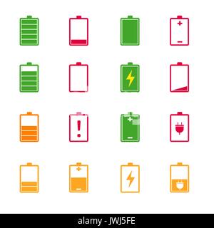 battery charge level color icons set vector Stock Photo