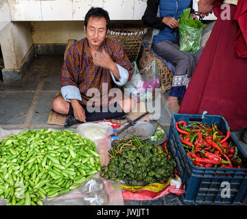 Thimphu, Bhutan - Aug 29, 2015. People at rural market in Thimphu, Bhutan. Bhutan is geopolitically in South Asia and is the region second least popul Stock Photo