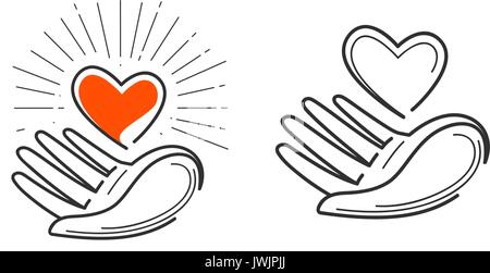 Charity, life, love, health logo. Heart in hand icon or symbol. Vector illustration Stock Vector