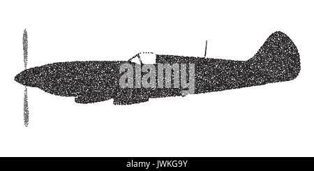 A Supermarine World War II Spitfire Mark XIV  fighter plane in dotted silhouette Stock Vector