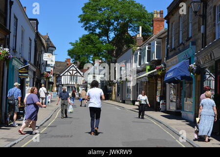 Cheap Street in the summer, Sherborne's pedestrianised main shopping street. Dorset. England.