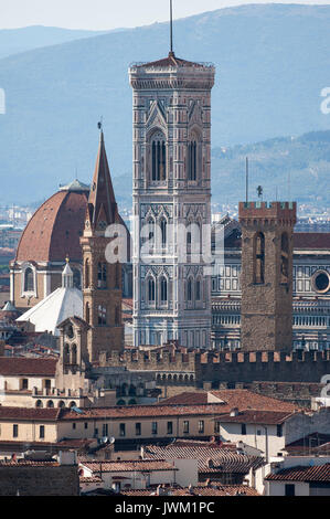 Badia Fiorentina, Bargello, Basilica San Lorenzo, Battistero di San Giovanni, Cattedrale di Santa Maria del Fiore and Campanile di Giotto in Historic  Stock Photo