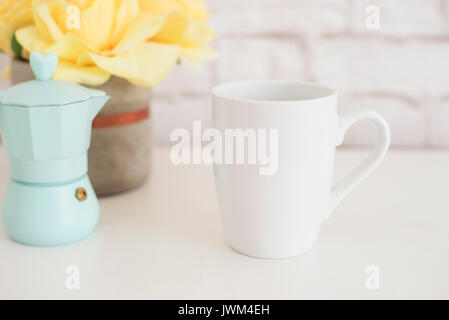 Mug Mockup. Coffee Cup Template. Coffee Mug Printing Design Template. White Mug Mockup. Blank Mug. Styled Stock Product Image. Styled Stock Photograph Stock Photo