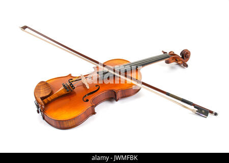 A beautiful fine violin on white surface Stock Photo