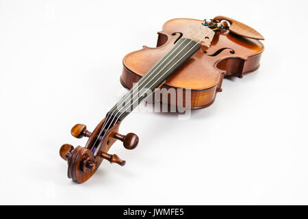 A beautiful fine violin on white surface Stock Photo